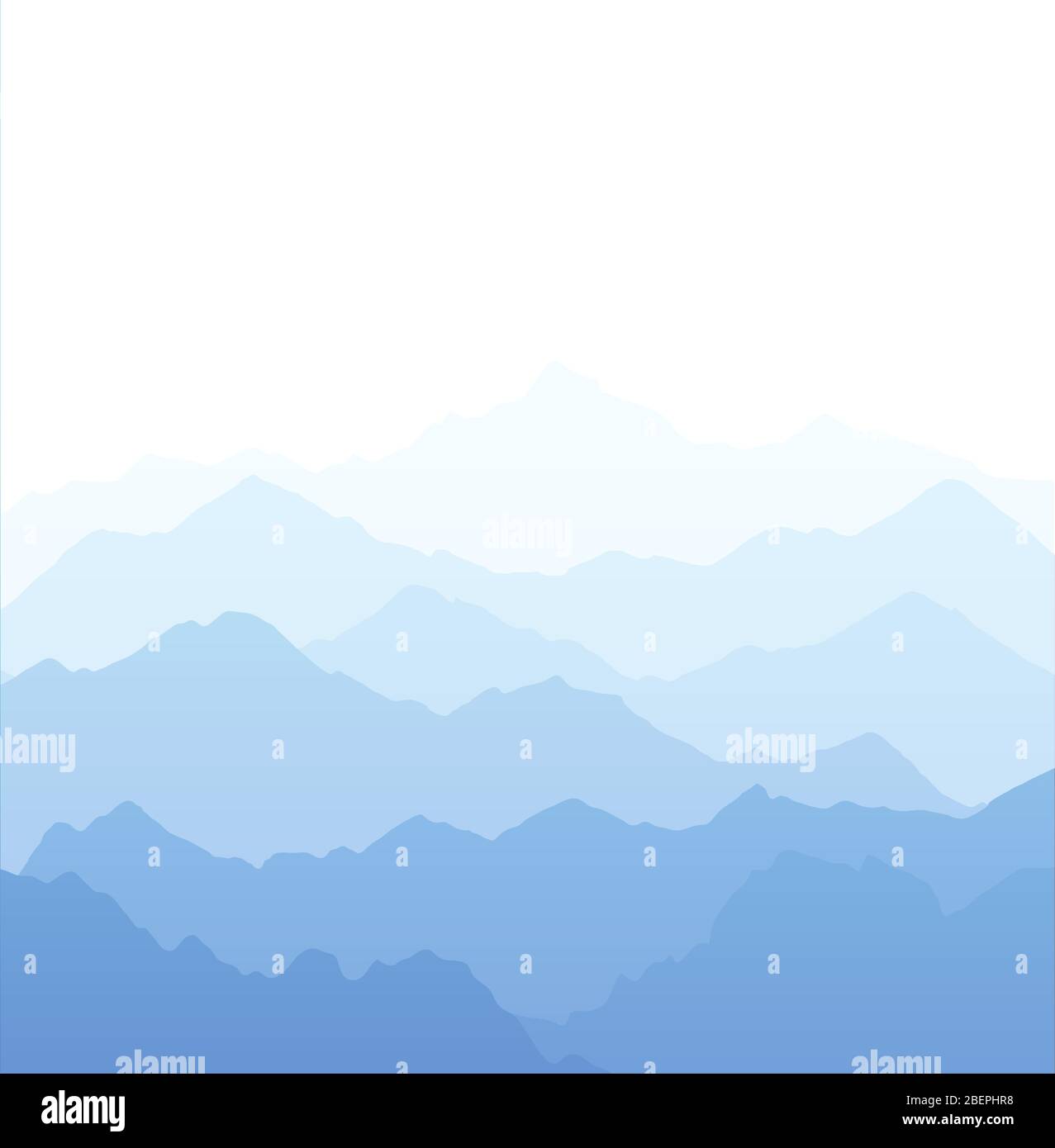 Illustration vectorielle de beau paysage de montagne bleu clair avec brouillard - lever du soleil aube et coucher du soleil dans les montagnes Illustration de Vecteur