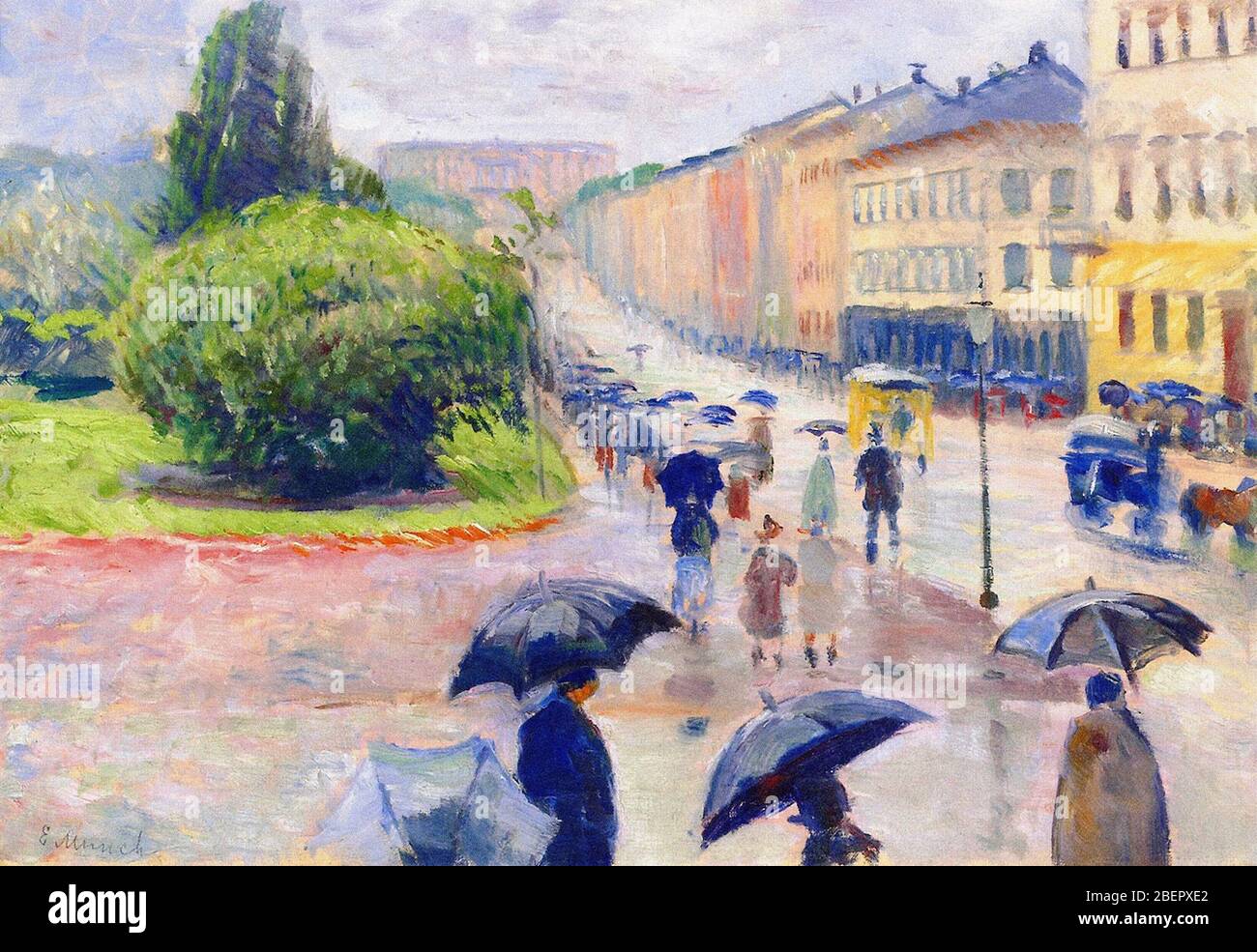 Karl Johan Street Oslo dans la pluie par Edvard Munch 1891. Musée Munch à Oslo, Norvège Banque D'Images