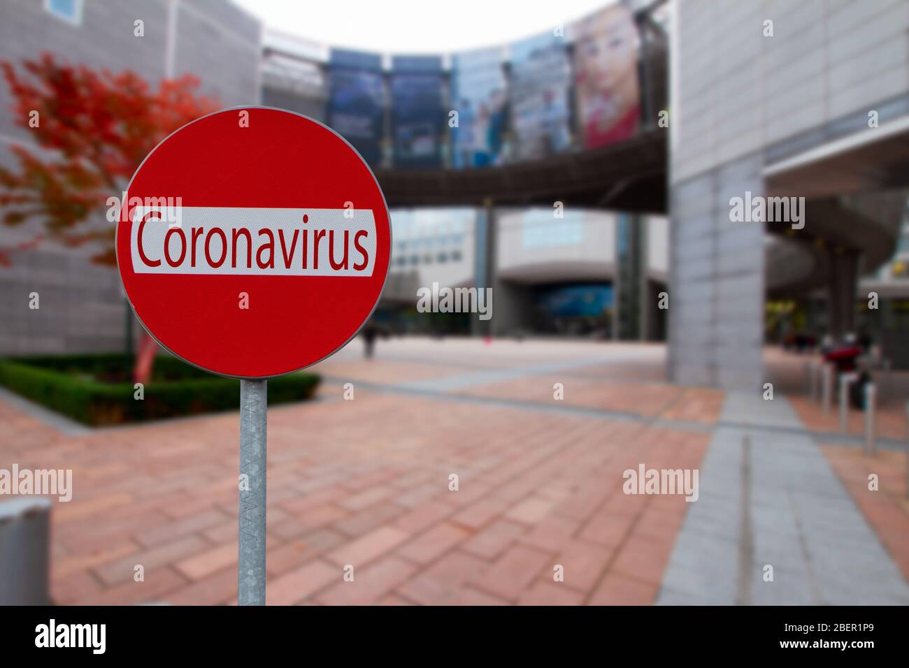 parlament et signe de Covid de l'Union européenne Banque D'Images