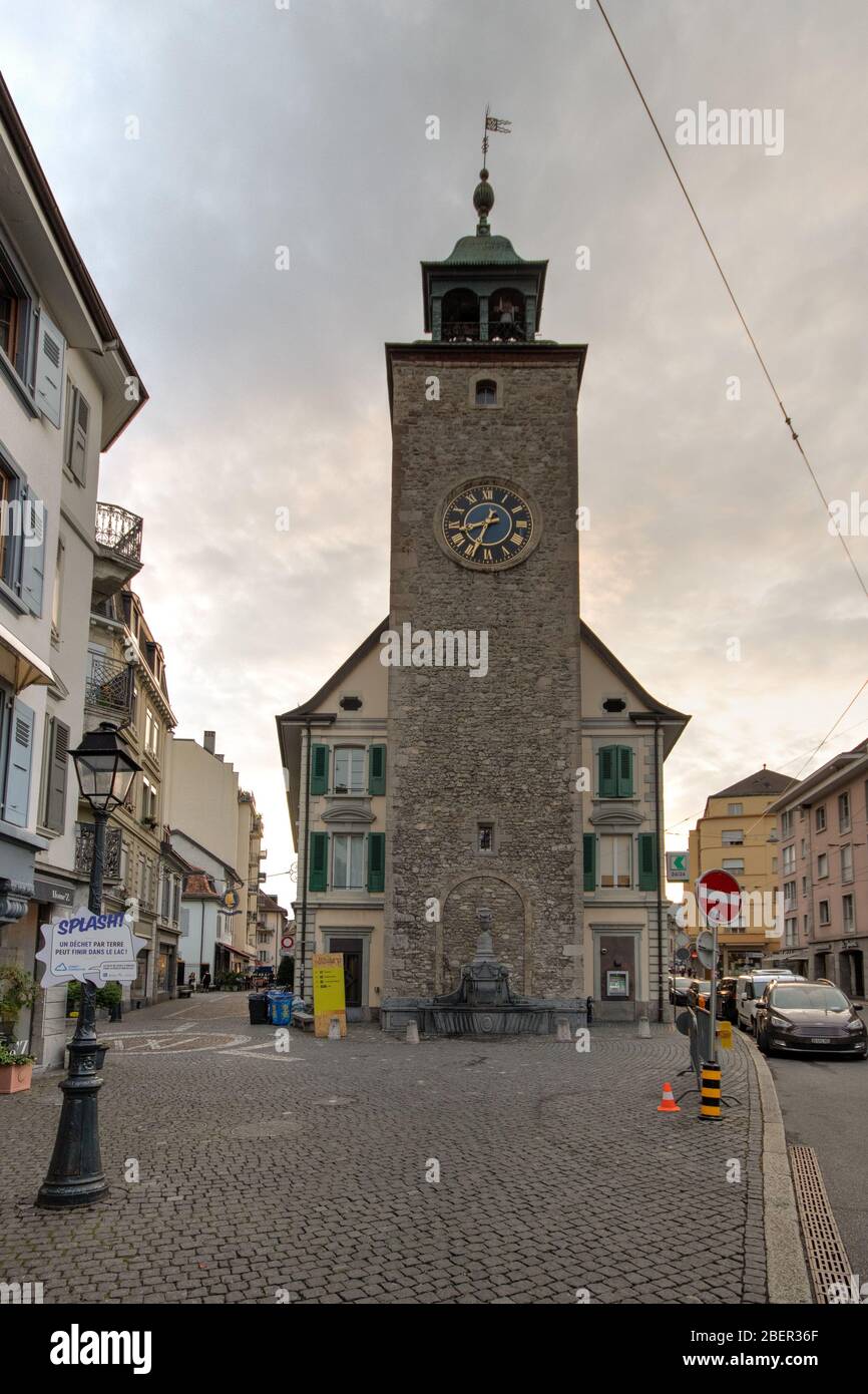 Vevey, Suisse - 27 juillet 2019: Les touristes et les gens du coin célèbrent Fete des Vignerons 2019. Festival traditionnel des traditions culturelles. Organe Banque D'Images