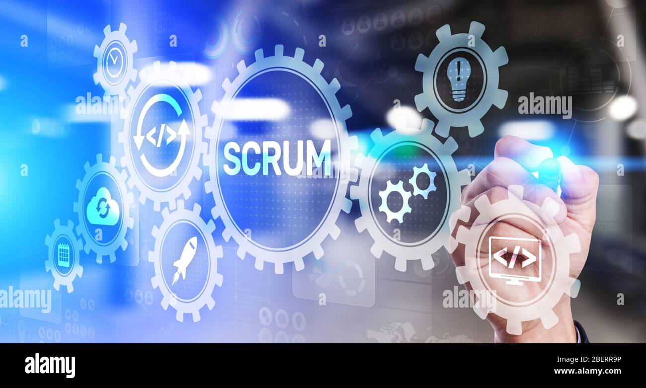 Scrum, méthodologie de développement Agile, concept de technologie de programmation et de conception d'applications sur écran virtuel Banque D'Images