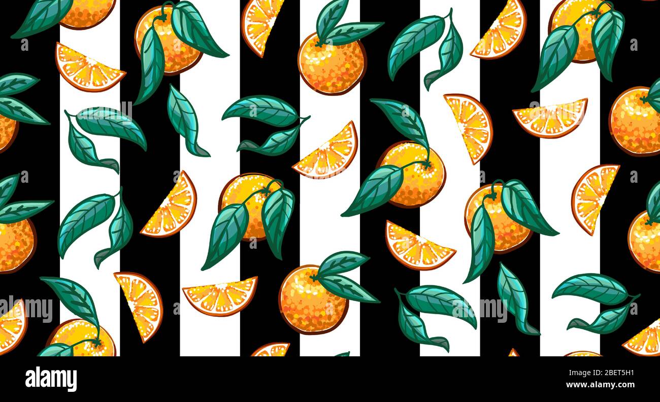 Motif tropical sans couture dessiné à la main avec branche d'oranges. Arrière-plan répété de fruits. Imprimé vectoriel brillant pour tissu ou papier peint. Illustration de Vecteur