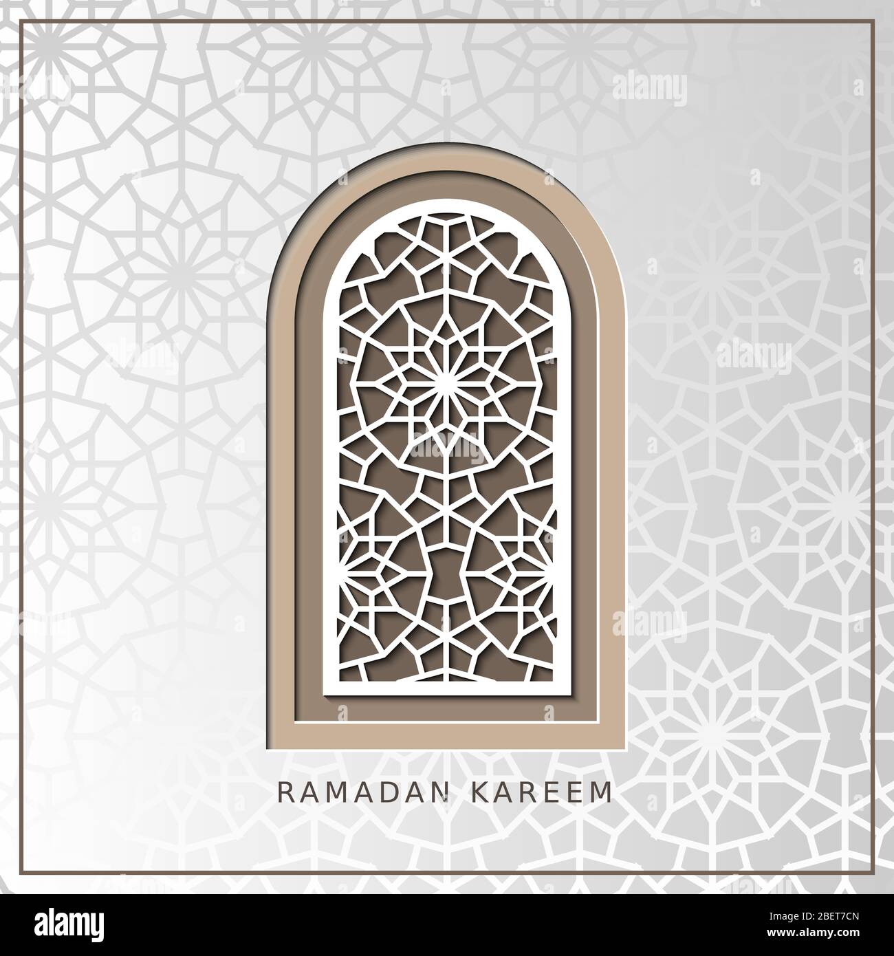 Carte vectorielle Ramadan kareem avec fenêtre arabe. Couper Illustration de Vecteur