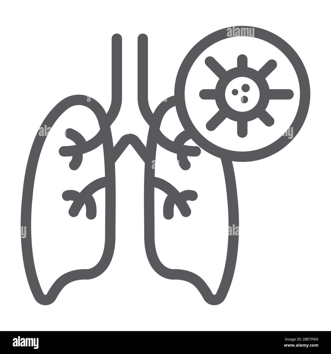 Icône de la pneumonie, grippe et coronavirus, poumons avec signe covid-19, graphiques vectoriels, icône linéaire sur fond blanc, eps 10. Illustration de Vecteur