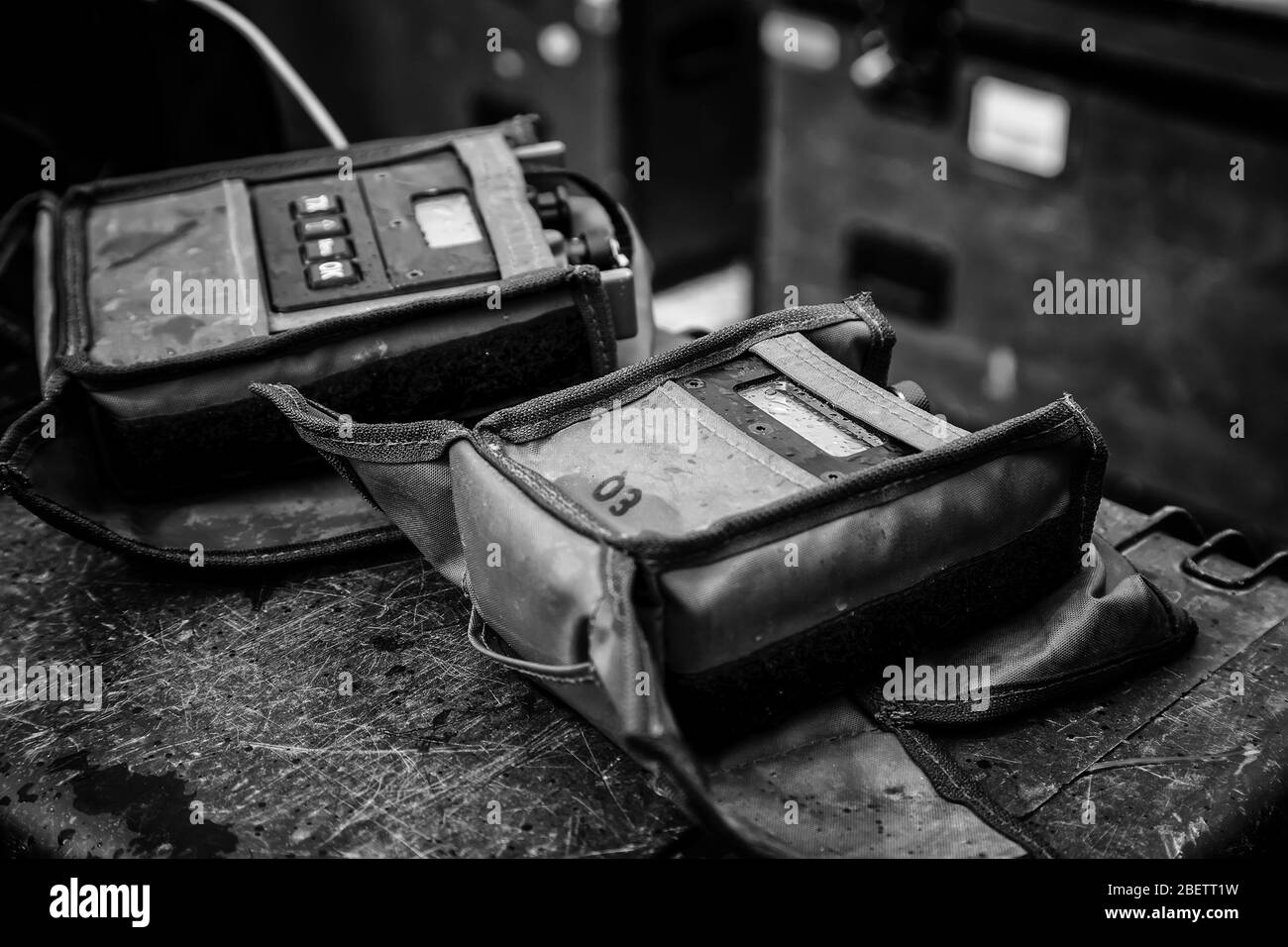 Walkie Talkie forces armées, guerre et technologie Banque D'Images