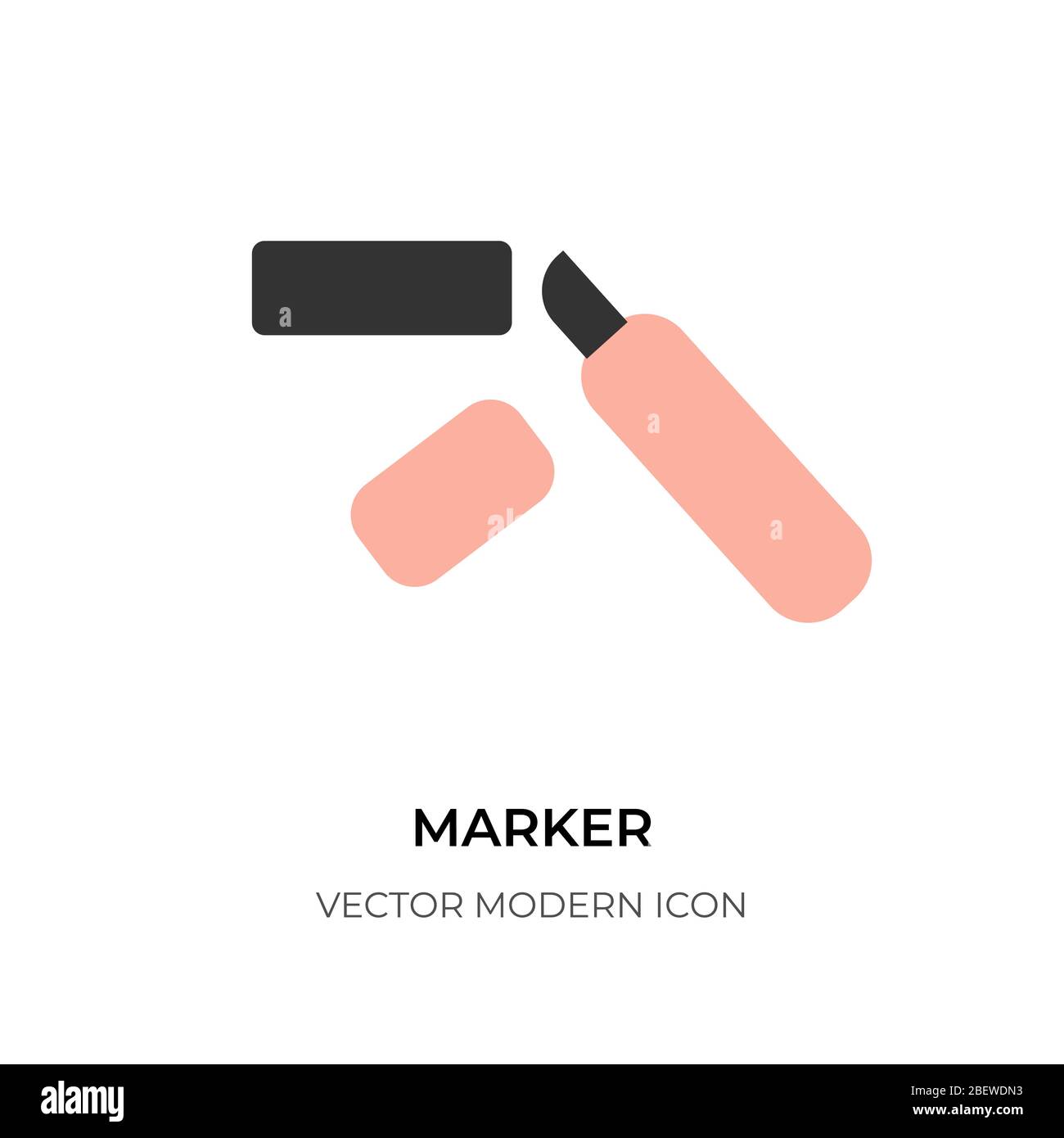 Fermeture de l'icône de ligne plate du chapeau de marqueur. Élément de conception de cadre de contour école et bureau papeterie. Logo feutre-pointe, surligneur pour marquer la tâche de texte de message important. Isolé sur l'illustration vectorielle blanche Illustration de Vecteur