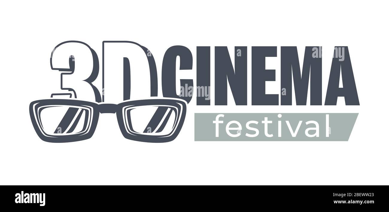 bannière monochrome du festival de cinéma en trois dimensions, présentation de la fête des films Illustration de Vecteur