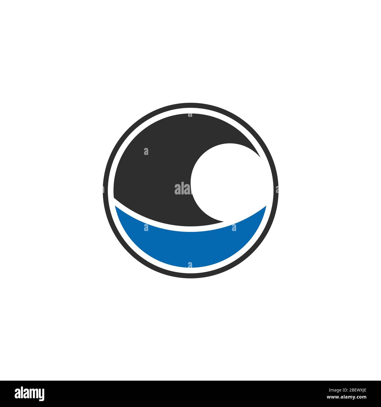 Vagues océaniques dans un cercle, modèle de concept de vague bleue géométrique et logo voilier, logo mer et océan, icône plate vectorielle. Illustration de Vecteur