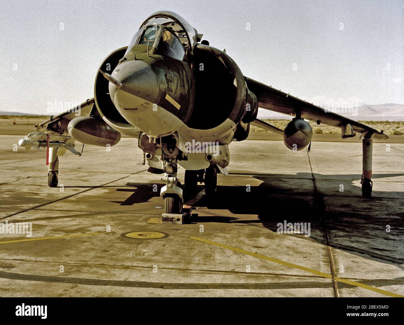 1981 - Une vue de face de l'aire marine AV-8 Harrier aéronef d'un missile Sidewinder AIM-9 monté sur l'aile droite Banque D'Images