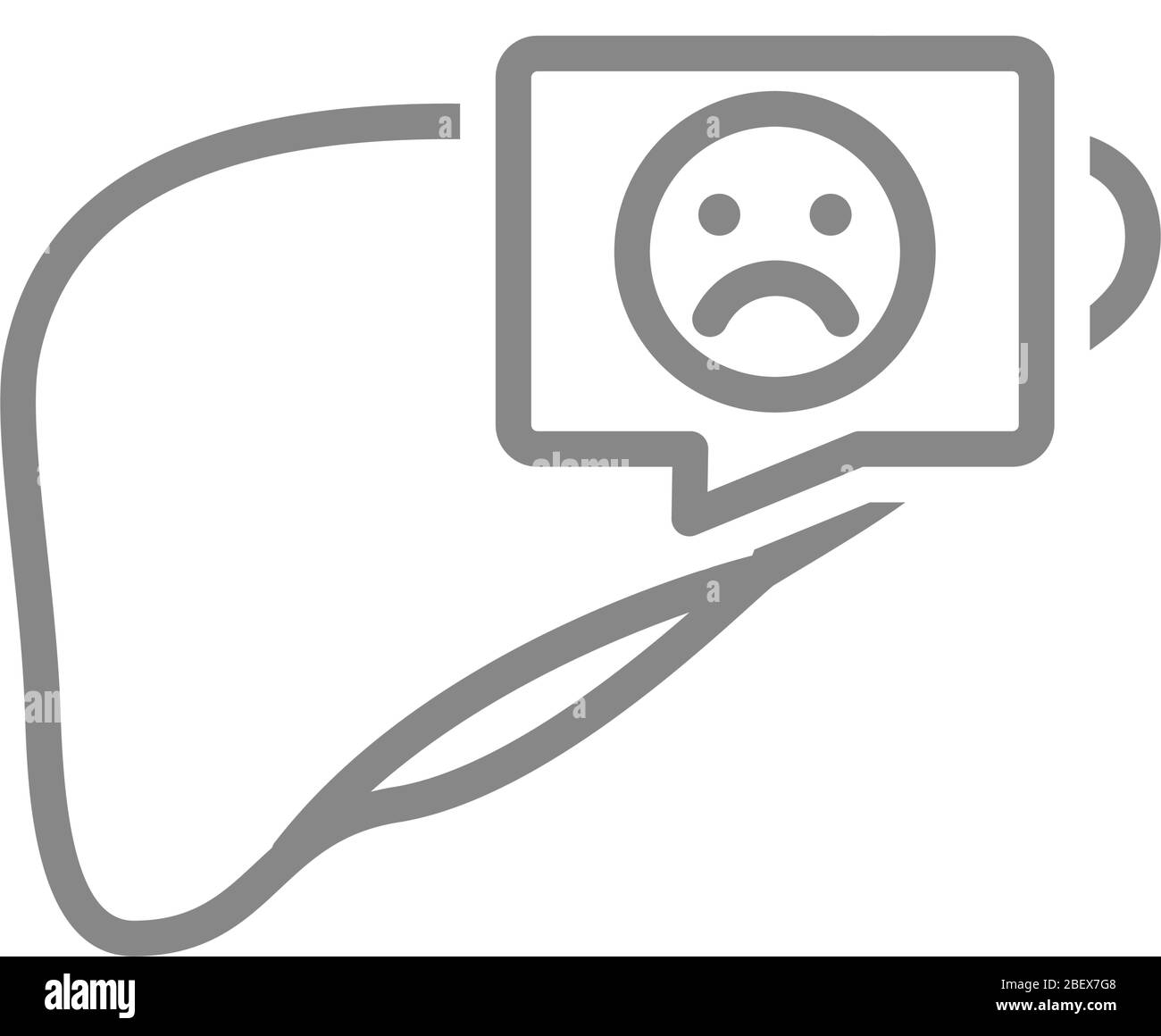 Foie avec visage triste dans l'icône de ligne de bulle de parole. Symbole d'organe digestif malade Illustration de Vecteur