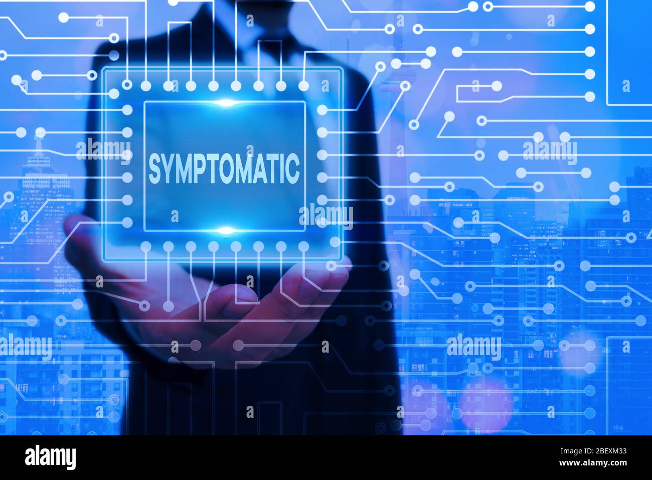 Écriture conceptuelle des mains montrant symptomatique. Concept signification servant de symptôme ou signe, en particulier de quelque chose de indésirable Banque D'Images
