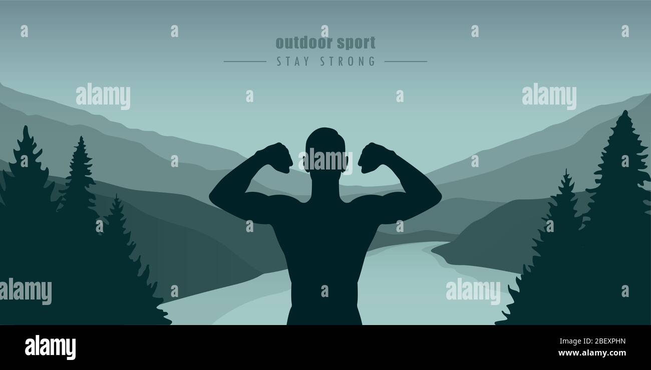 Silhouette homme forte sport extérieur par la rivière dans la nature illustration vectorielle EPS10 Illustration de Vecteur