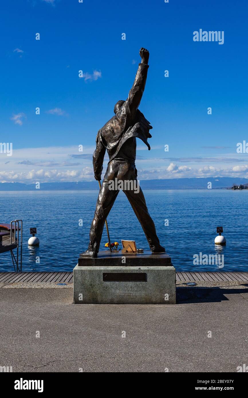 Statue de Freddie Mercury au bord du lac de Montreux, Suisse Banque D'Images
