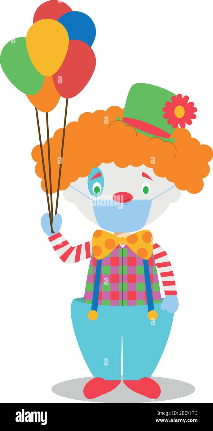 Jolie illustration vectorielle de dessin animé d'un clown avec masque chirurgical et gants en latex pour la protection contre une urgence de santé Illustration de Vecteur