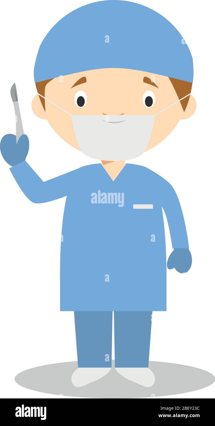 Illustration vectorielle mignon d'un chirurgien avec masque chirurgical et gants en latex comme protection contre une urgence de santé Illustration de Vecteur