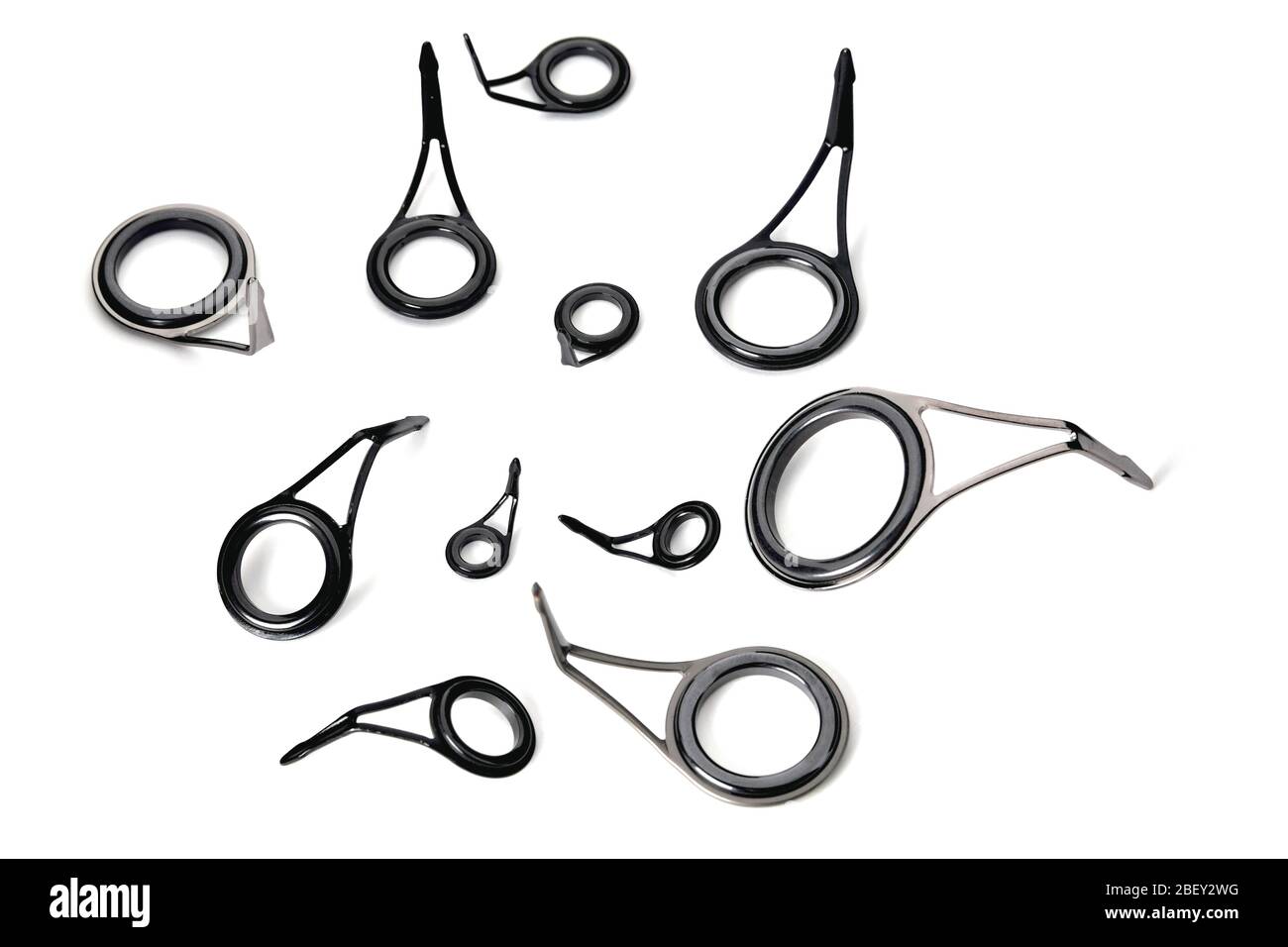 anneaux de croisement pour tiges de pêche de différentes tailles espace de gros plan pour une inscription Banque D'Images
