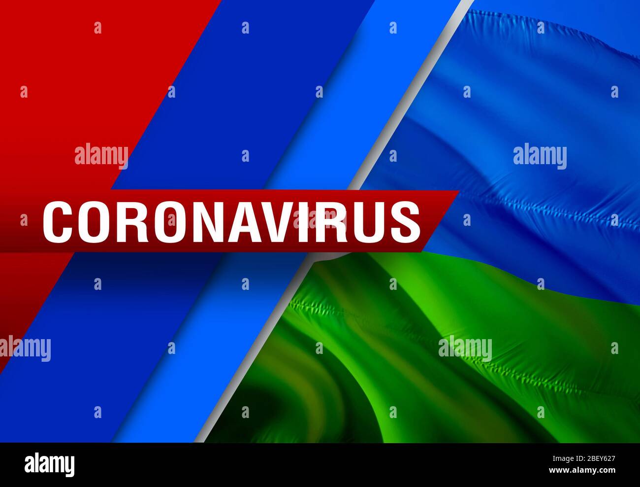 NOUVELLES du coronavirus COVID-2019 sur le drapeau de pays de Djibouti contexte. Type mortel de virus corona 2019-nCoV. Rendu tridimensionnel des bactéries du coronavirus. Djibo Banque D'Images