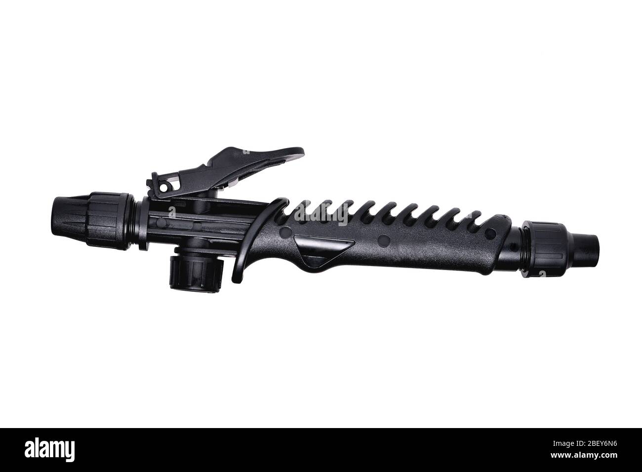 le connecteur noir du tuyau d'arrosage isole le gros plan Banque D'Images