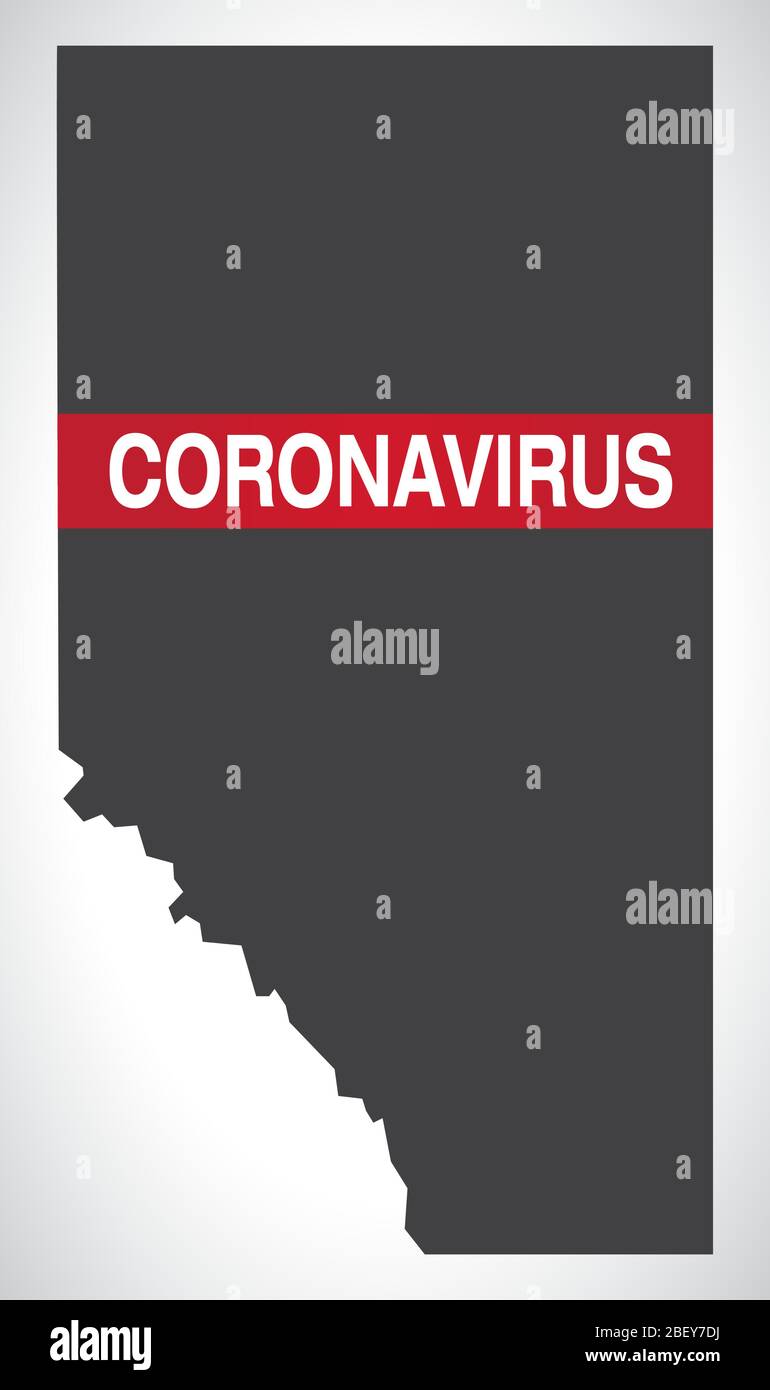 Carte de l'Alberta CANADA avec illustration d'avertissement de Coronavirus Illustration de Vecteur
