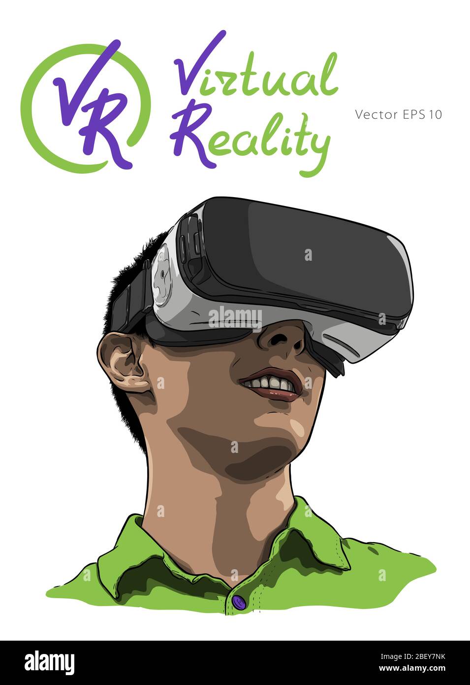 Homme portant des lunettes de réalité virtuelle. Hand drawn vector illustration, croquis Illustration de Vecteur
