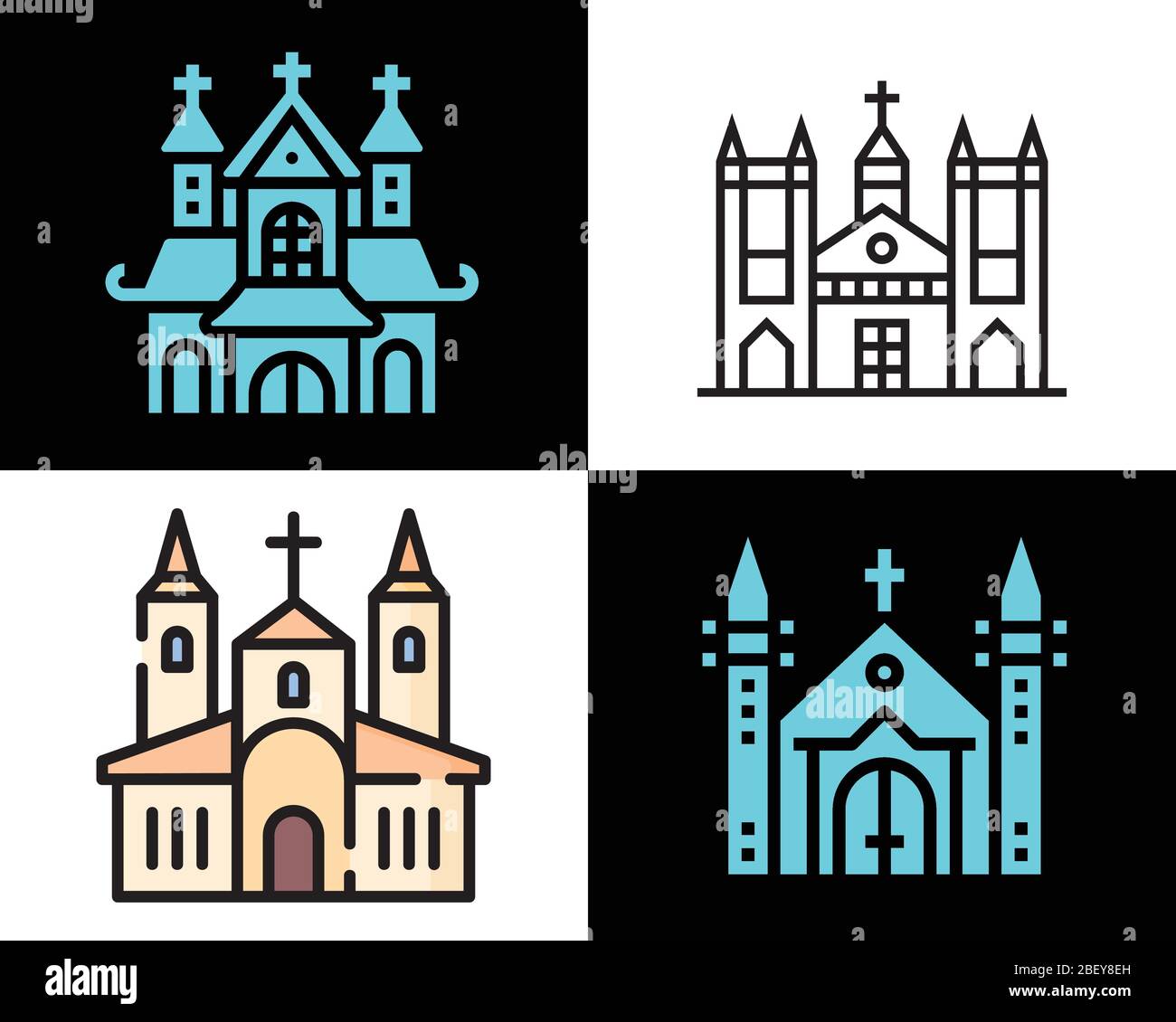 Vecteur d'icône de bâtiment d'église. Une église avec une croix sur le toit. Logo de l'Église. Symboles chrétiens. Illustration de Vecteur