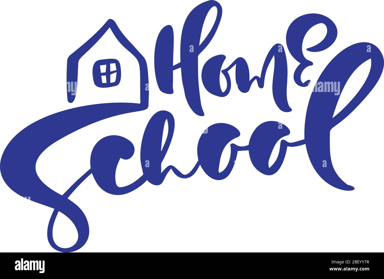 Concept du logo de la scolarité à domicile. Vector Home School calligraphie texte lettrage et icône de maison. Pour étudier à la maison en ligne. Emblème d'illustration de Illustration de Vecteur