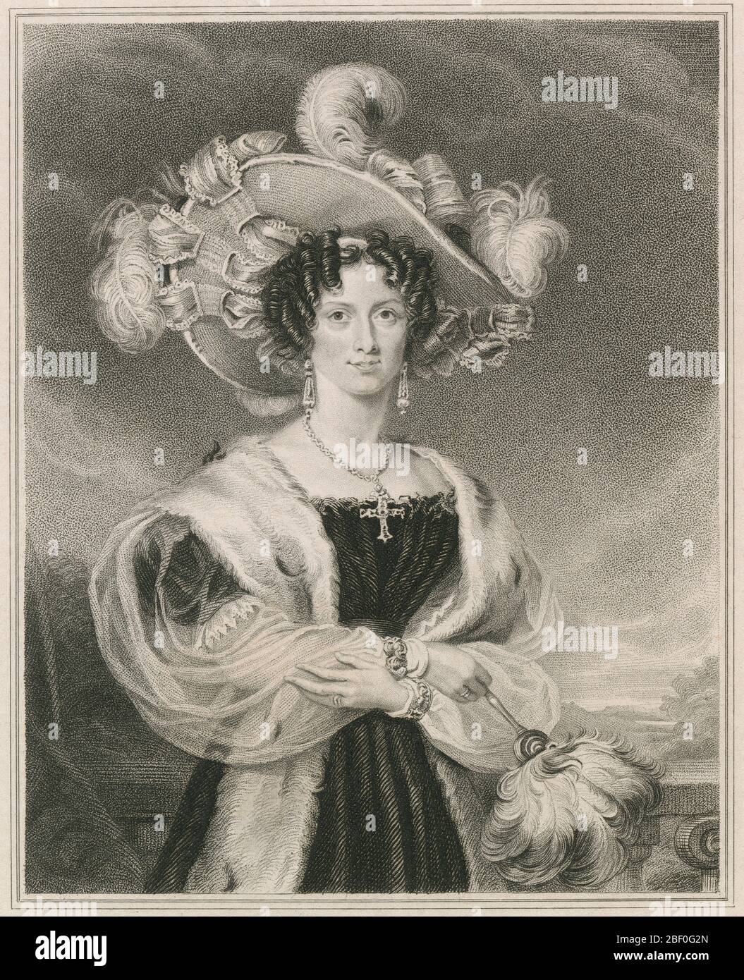 Gravure ancienne, Lady Elizabeth Wathen, fille de George William Leslie, 13ème comte de Rothes. SOURCE: GRAVURE ORIGINALE Banque D'Images