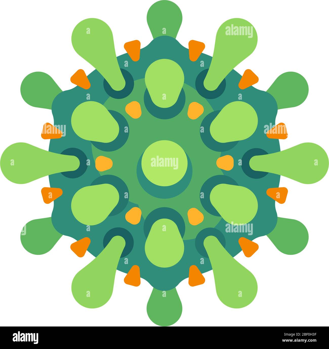Icône verte de virus plat. Illustration du vecteur de coronavirus nouveau SRAS-COV-2 Illustration de Vecteur