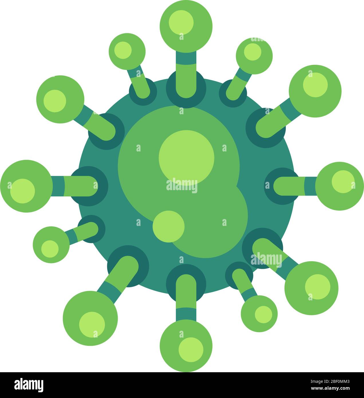 Icône verte de virus plat. Illustration du vecteur de coronavirus nouveau SRAS-COV-2 Illustration de Vecteur