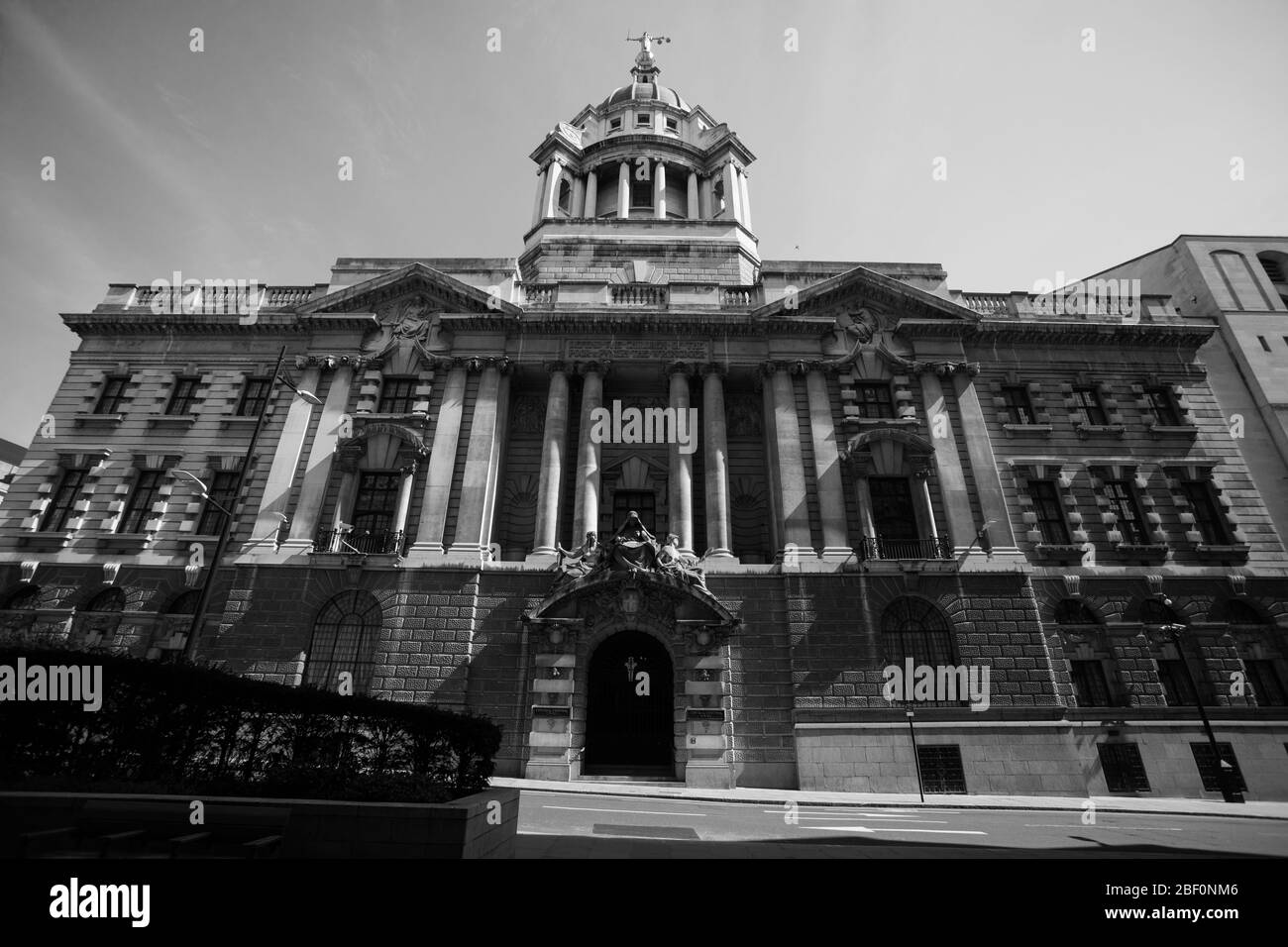 Old Bailey GV vue générale en noir et blanc, Londres, Angleterre, Royaume-Uni Banque D'Images