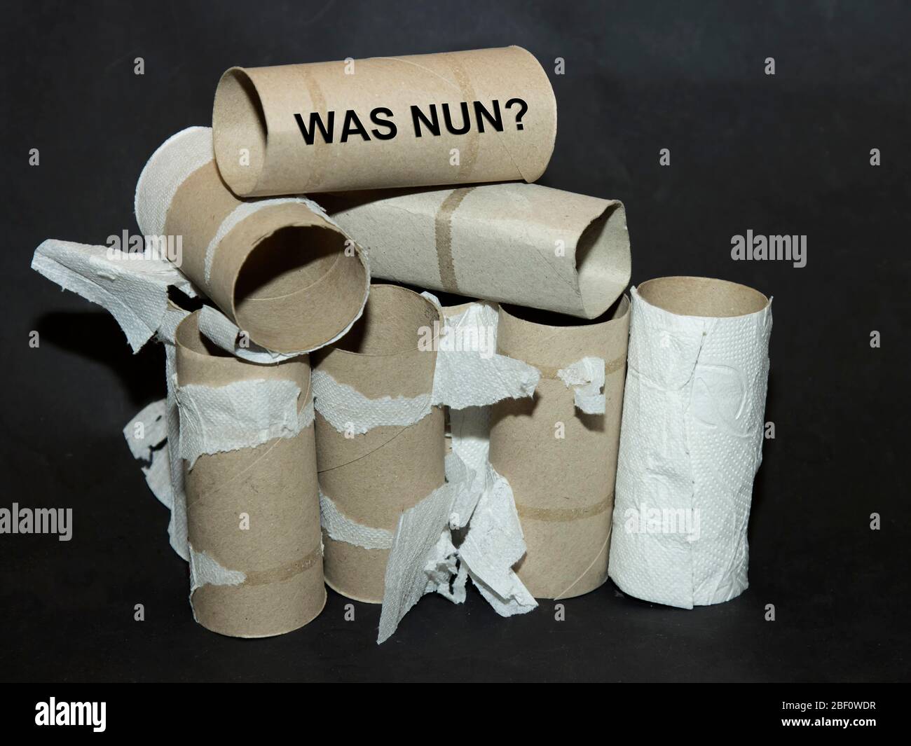 Digital Composing, rouleaux vides de papier toilette, l'un avec l'inscription était Nun, Allemagne Banque D'Images