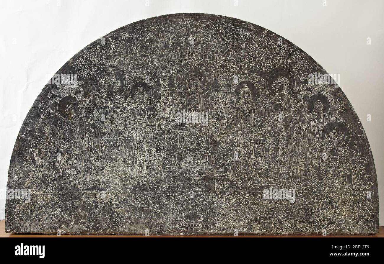 Lintel peut-être montrant le paradis occidental du Bouddha Amitabha. Yamanaka et Co Banque D'Images