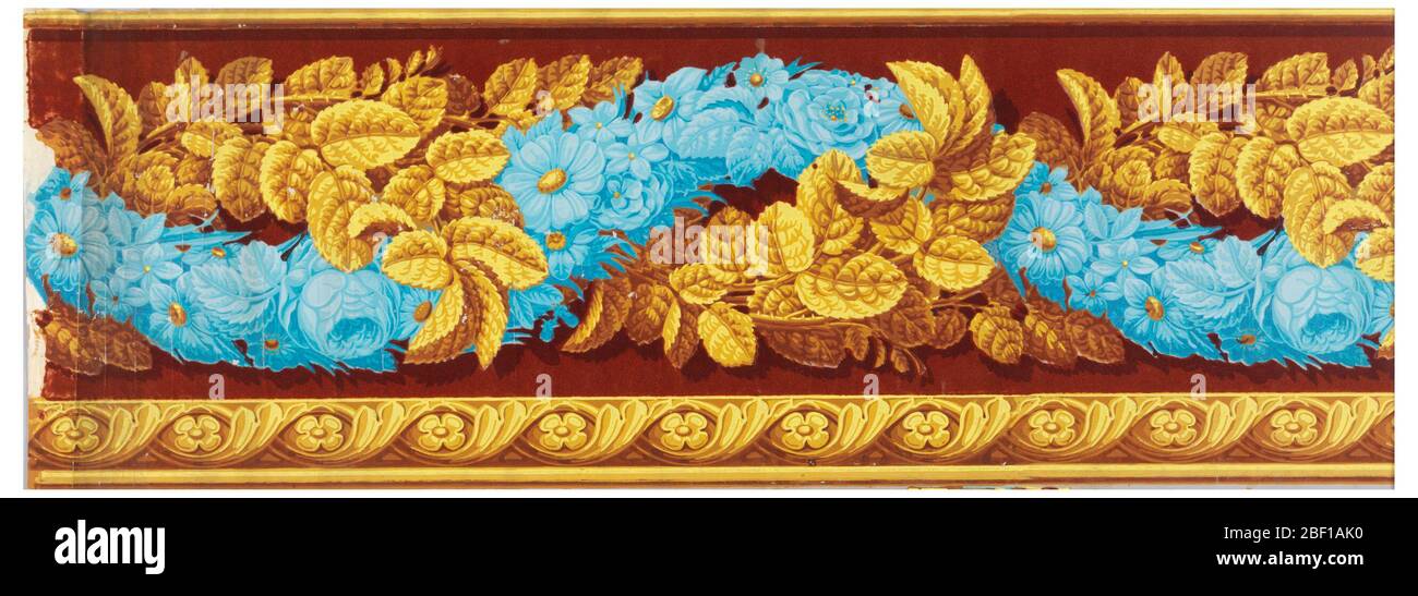 Bordure. Deux bandes de motifs : une grande giulloche de deux-garlands, une de fleurs assorties et l'autre de feuilles de rose. Le chant inférieur combine les huiles de quatrefonds avec le feuillage giulloche.H#221 Banque D'Images