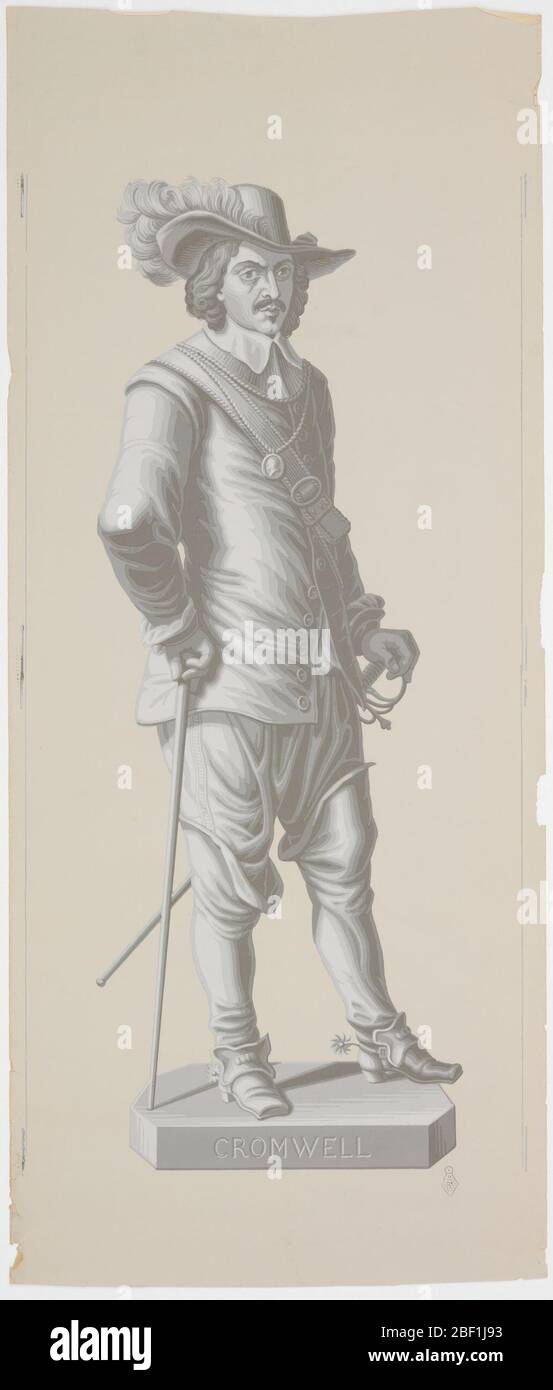 Cromwell. Série de huit panneaux, chacun avec règle britannique, pleine longueur, en grisaille. Cromwell (1599-1658), régna 1653-1658. Imprimé en grisaille. Banque D'Images