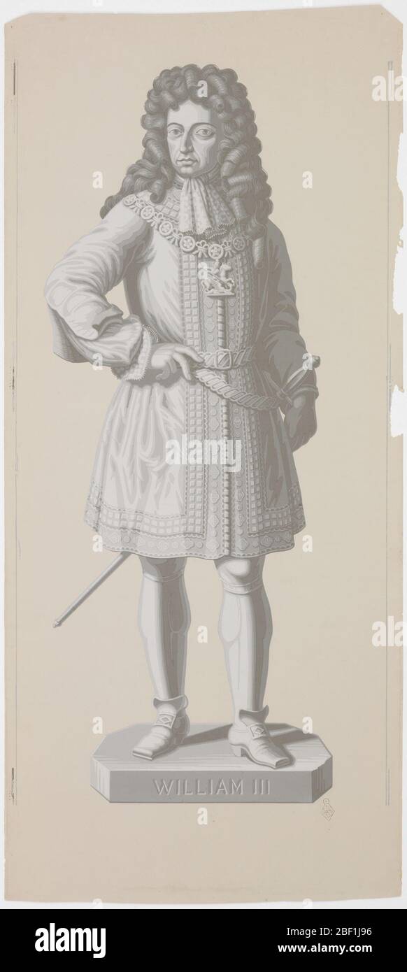 William III Série de huit panneaux, chacun avec règle britannique, pleine longueur, en grisaille. William III, régna 1689-1702. Banque D'Images