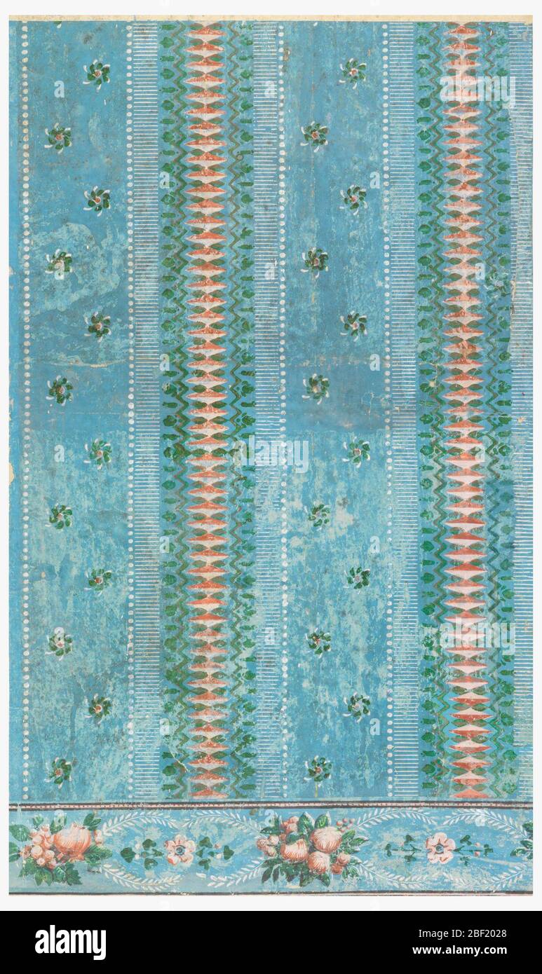 Flanc et bordure. Rectangle vertical. Conception simulant un tissage de soie brodée avec des bandes de barres blanches parallèles, de points blancs et de formes de losange rose entre le groupe de chevron. Banque D'Images