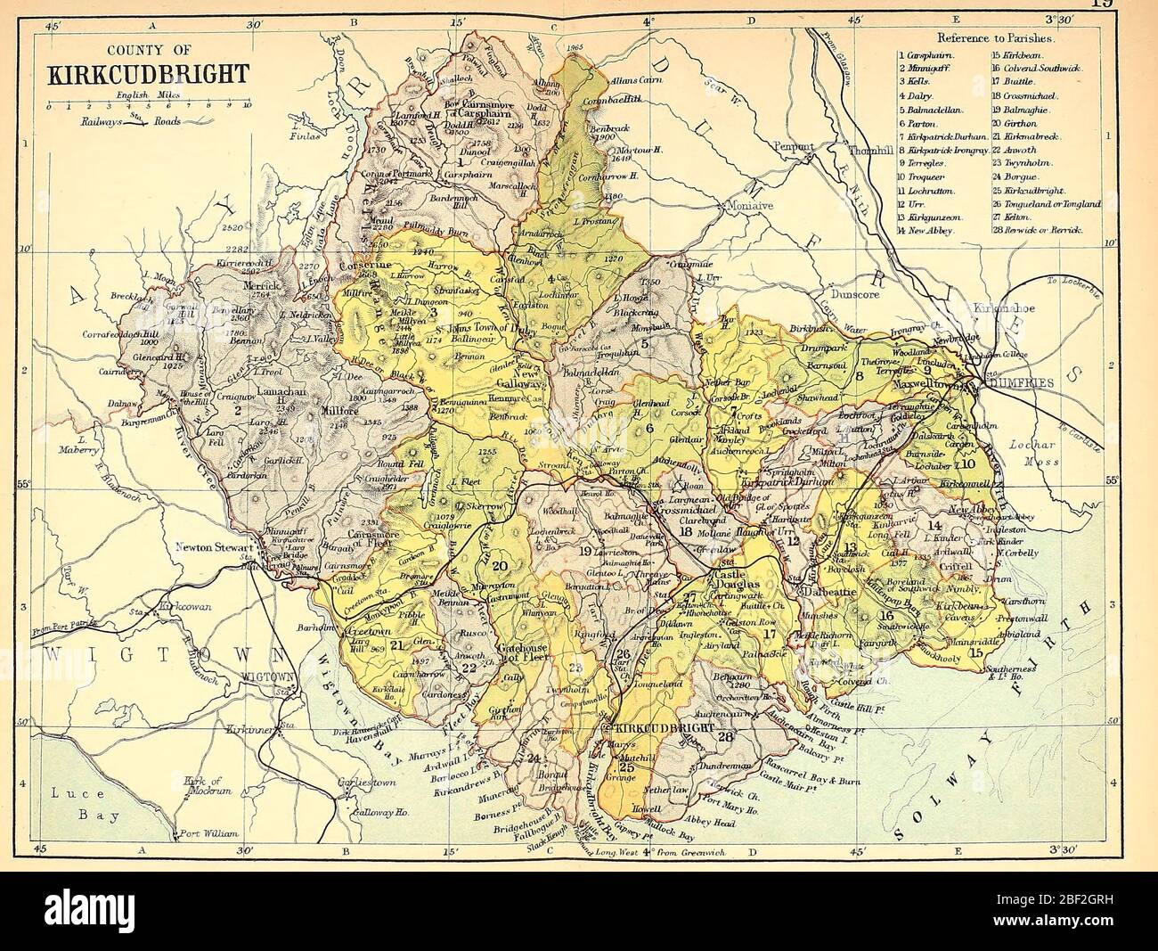 Carte du comté de Kirkcudbright, Écosse, vers 1891 Banque D'Images