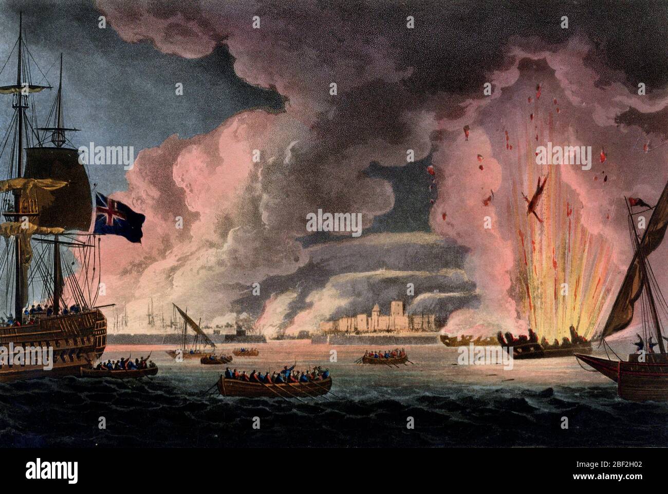 Destruction de la flotte française à Toulon 18 décembre 1793 - Thomas Whitcombe, 1816 Banque D'Images