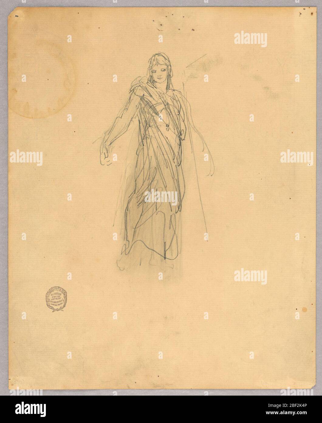 Esquisse pour la figure centrale dans l'ascension. Figure rodée debout sur les nuages, centre, bras gauche autour de la croix. Face à la façade, avec le regard orienté vers le bas. Banque D'Images