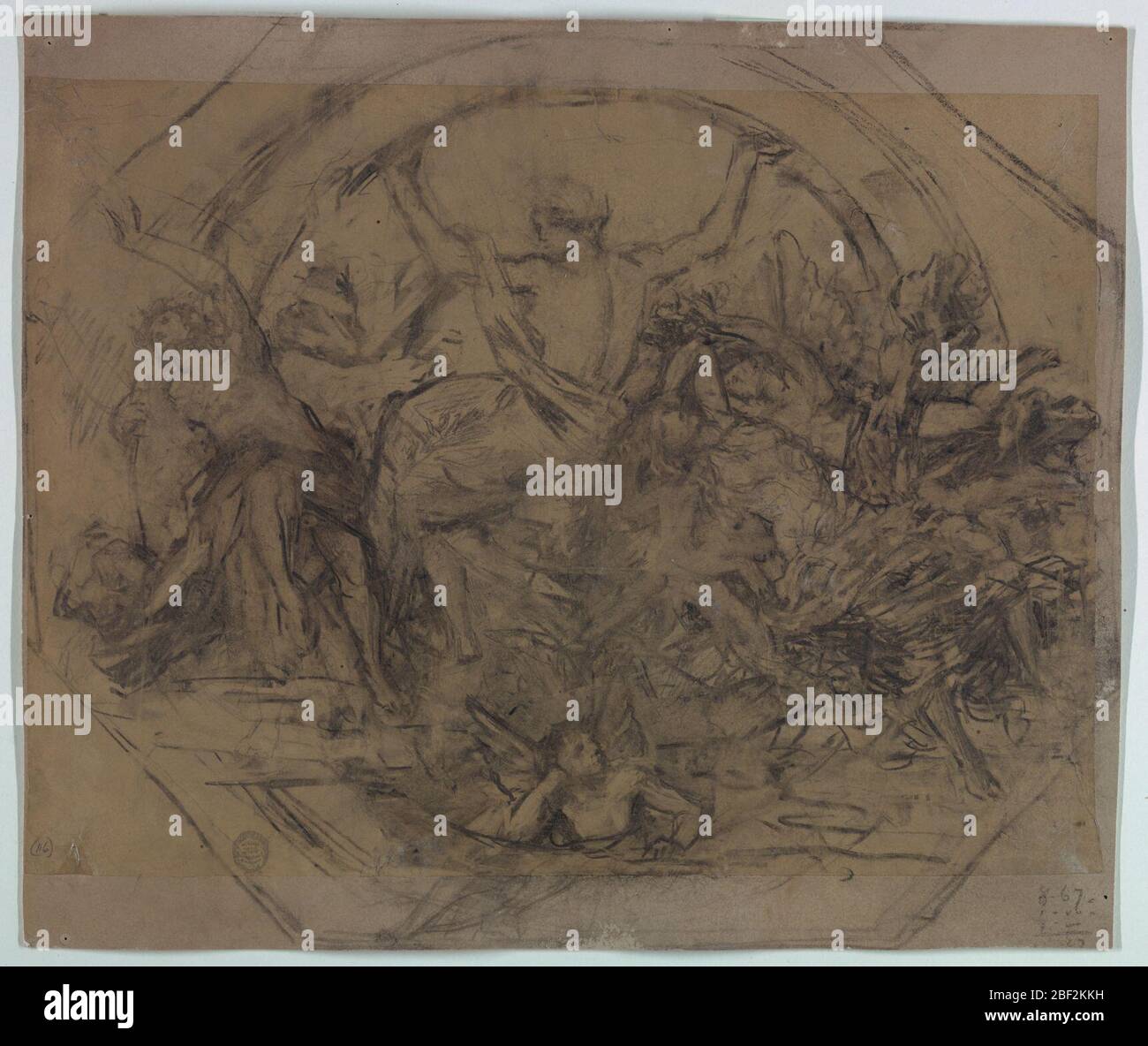 Etude pour Zodiac. Croquis de figures dans des vêtements lâches à l'intérieur d'une roue. Banque D'Images