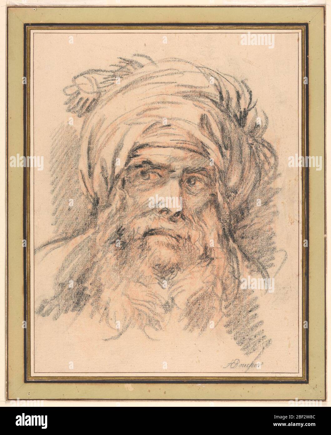 Chef d'un homme à Turban. Illustré par l'avant, les yeux du schéma principal tournent vers la gauche. Banque D'Images