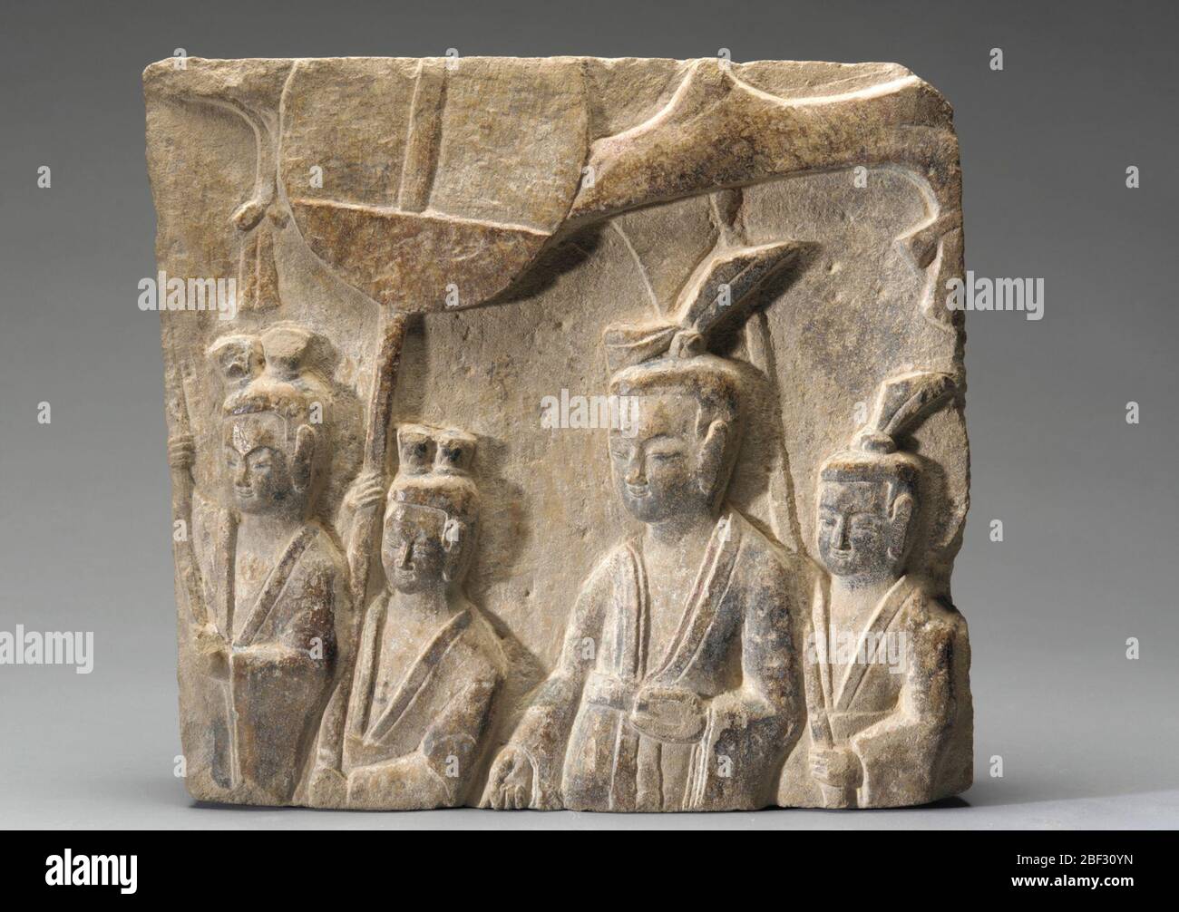 Fragment carré montrant la procession bouddhiste. Yamanaka et Co Banque D'Images