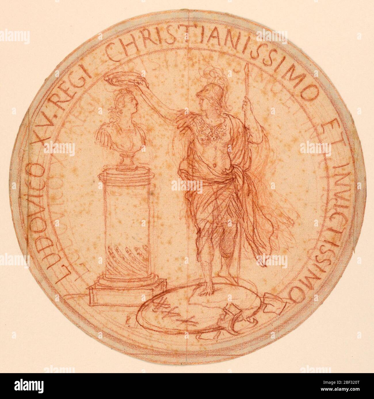 Concevoir une médaille Minerva courant un buste de Louis XV Banque D'Images