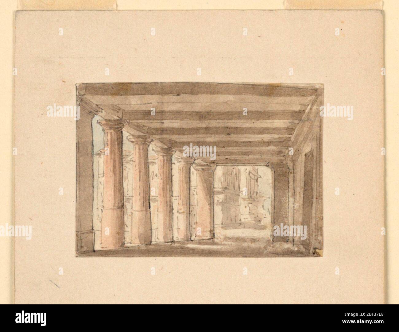 Design de scène Portico. Rectangle horizontal. Portique dans le style ancien, bâtiments à voir par intervalles de colonnes. Banque D'Images