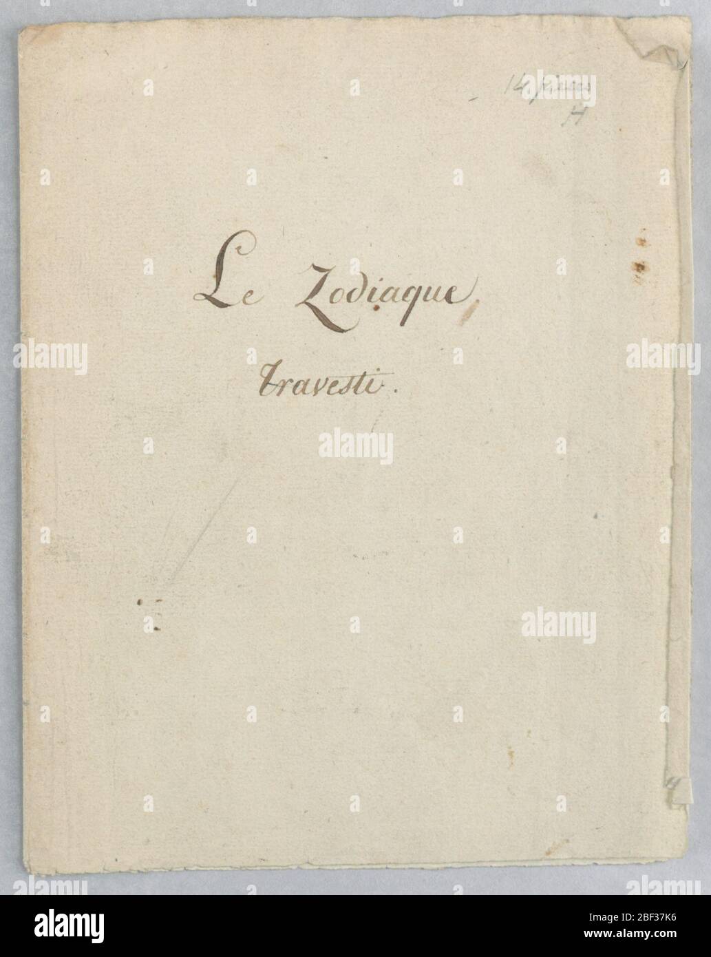 Pochette d'album Design for le Zodiaque Travesti le Zodiac farcical. Titre en deux lignes, centre supérieur sur page crème. Banque D'Images