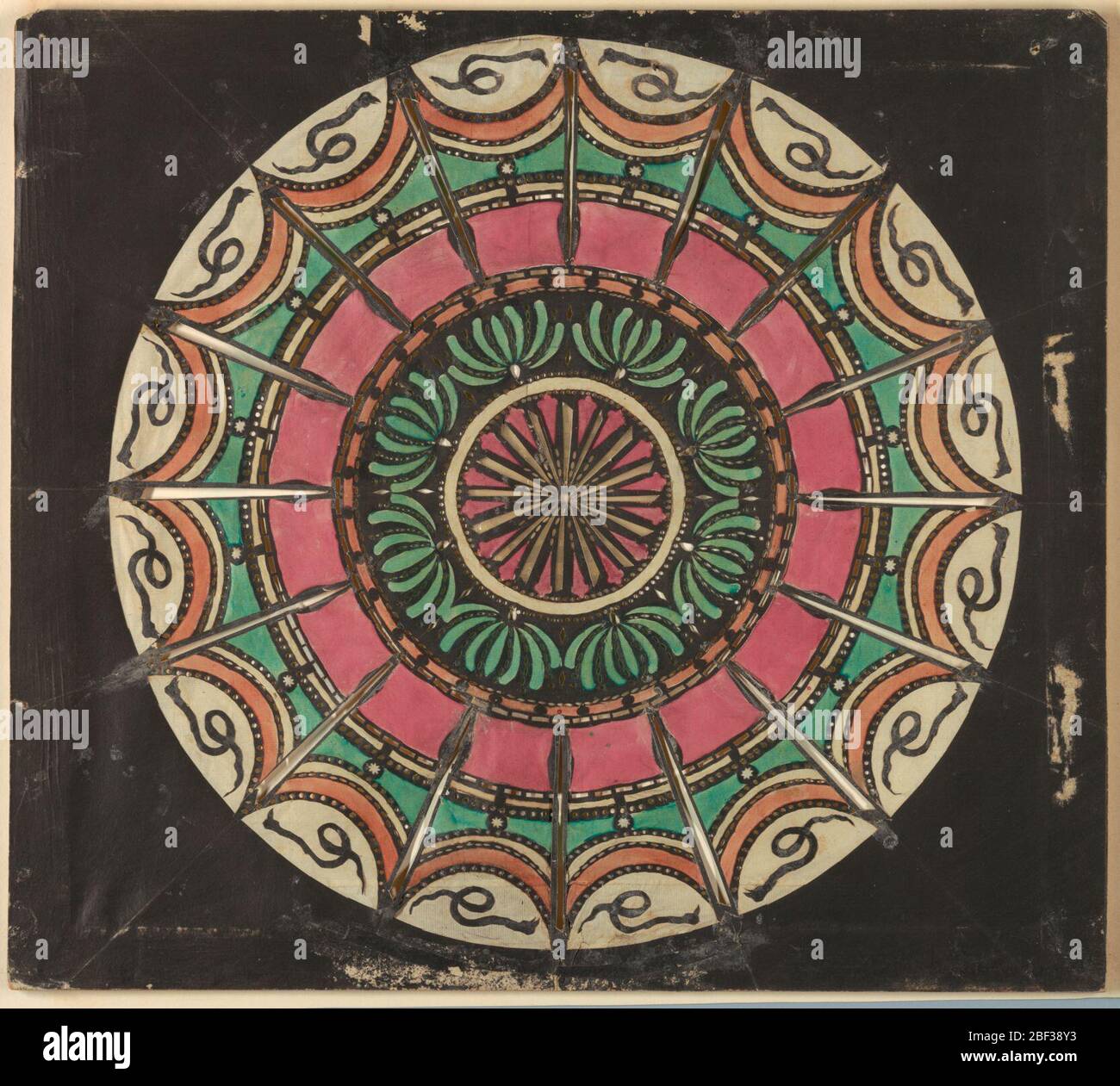 Chapeau du Grand Mogul. Lame de lanterne magique, jouet optique. Sur champ noir, conception circulaire. Banque D'Images