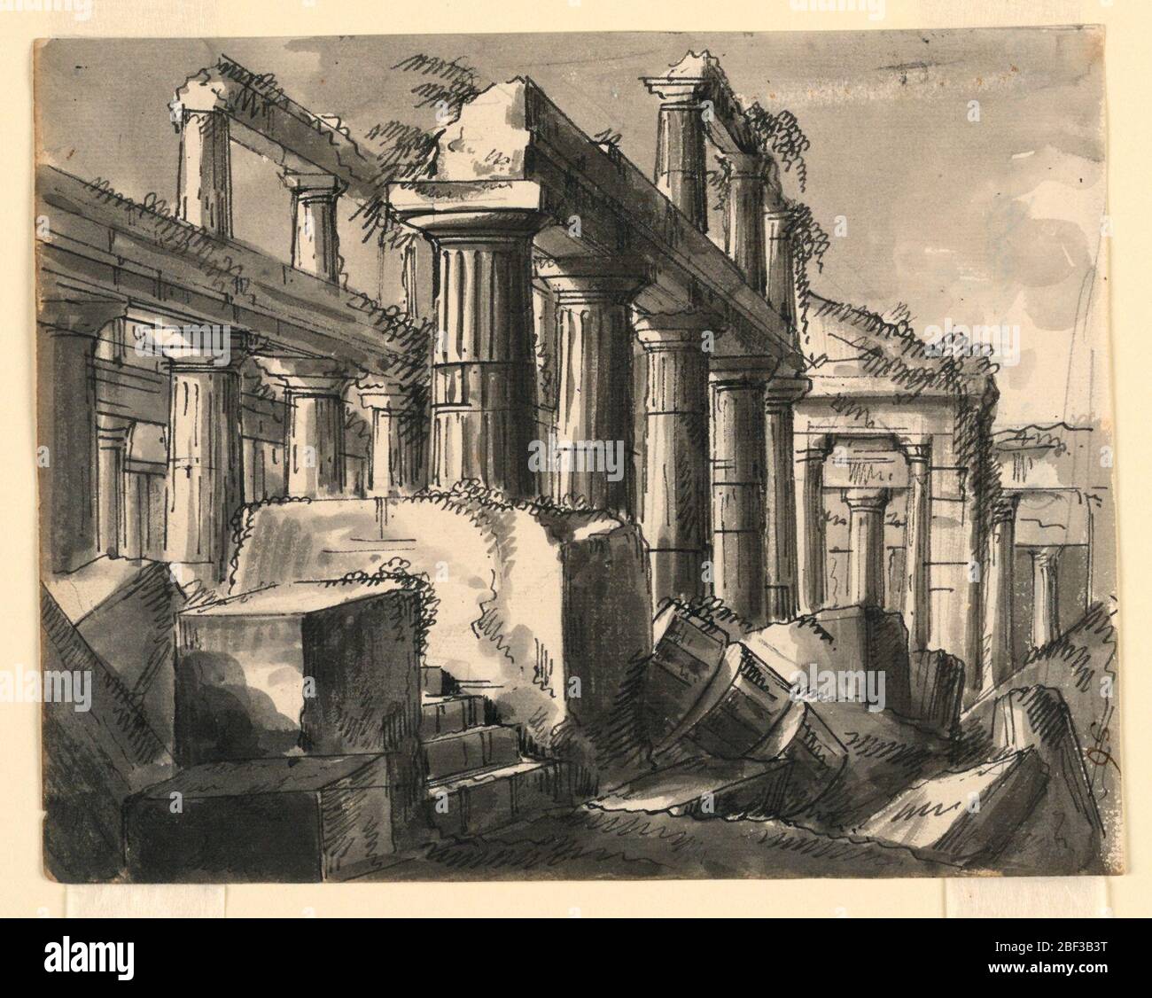 Ruines de conception de scène de Temple. Rectangle horizontal. Ruines du temple antique. Banque D'Images