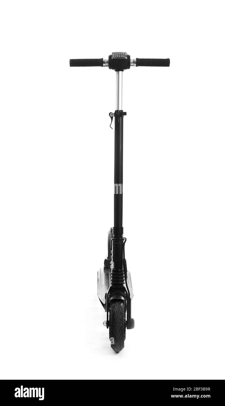 Scooter électrique moderne sur fond blanc Banque D'Images