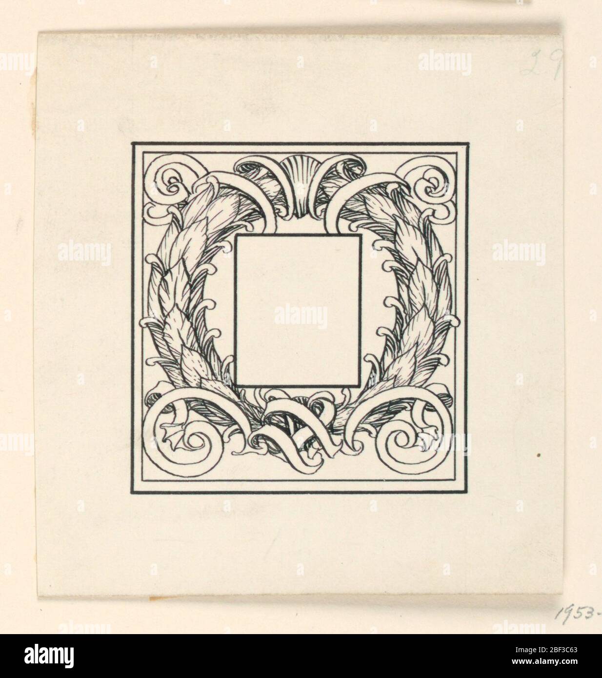 Cadre initial. Conception symétrique d'une couronne et défile. Cadre vide pour initial, central. Banque D'Images