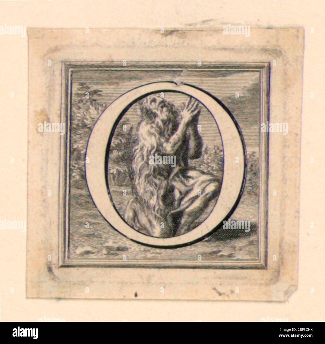 Lettre de la capitale décorée O. la lettre O avant la prière de St. Onofrio. Banque D'Images